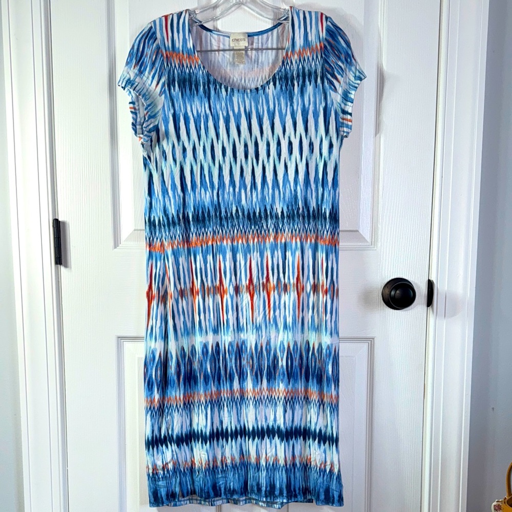 Chico's Vibrant Blue and Orange Midi Dress